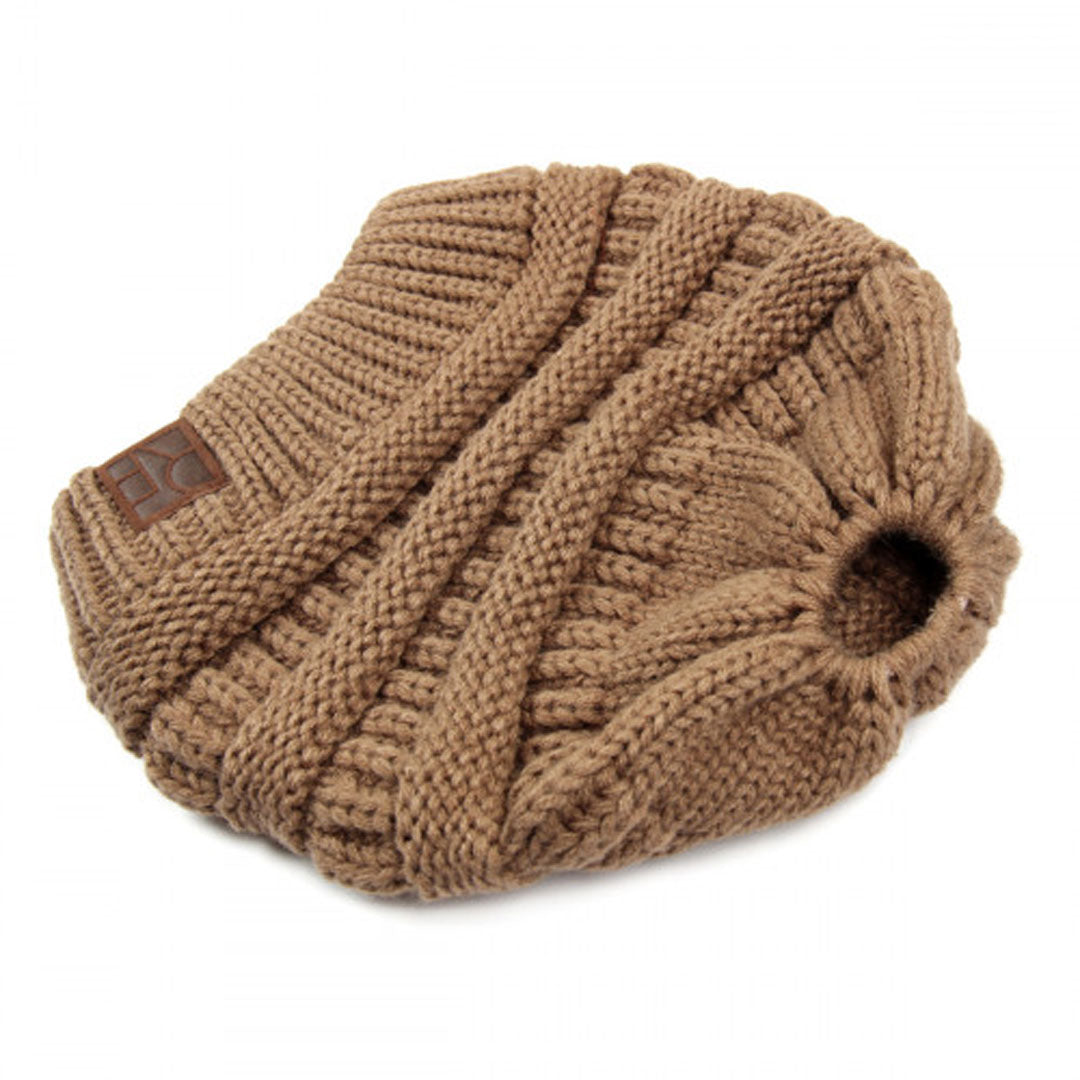 Knitted Ponytail Beanie - Brown, Accessories, Accessories, Beanie, brown, winter - Miah & Elliott