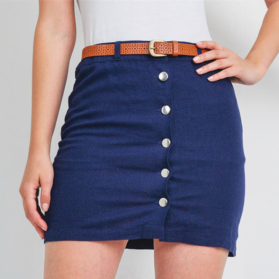 Navy Skirt, Skirts, Blue, Brown Belt, Mini Skirt, Navy, Navy Blue, Skirt, Woman apparel, Womens clothing - Miah & Elliott