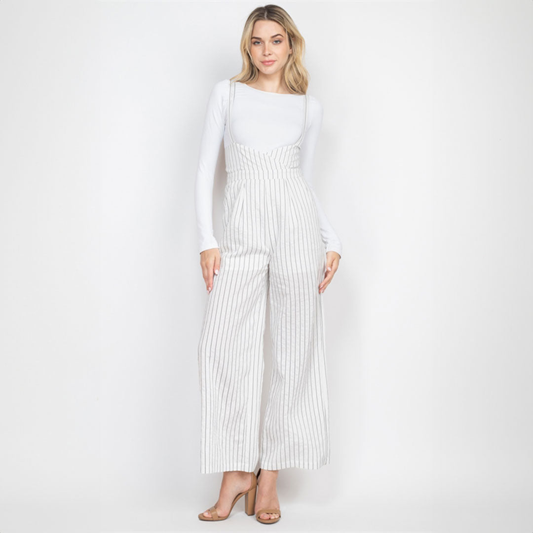Black Stripes Overalls, Jumpsuit, Overalls, White, Woman apparel, Womens clothing - Miah & Elliott