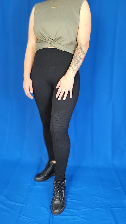 Premium Cotton Tummy Control Moto Leggings, Pants, Black, Leggings, Pants, Woman apparel, Womens clothing - Miah & Elliott