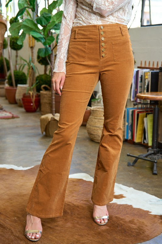 CORDUROY FLARE PANTS, , Casual Pants, Contemporary, Corduroy, FashionGo Dropshipping, Full, High Waisted, Sequin - Miah & Elliott