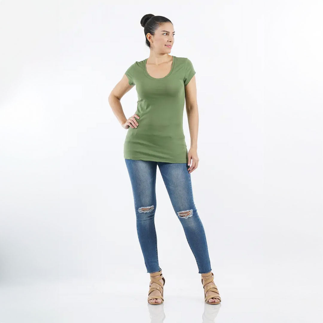 Fitted Round neck short sleeve cotton tee, Top, Cute top, Green, Top, Woman apparel, Women's top, Womens clothing - Miah & Elliott