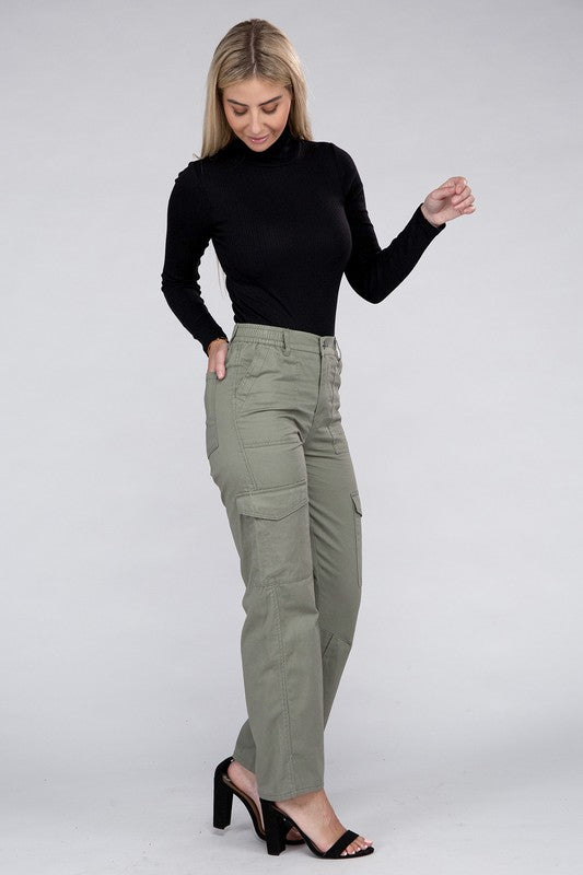 Everyday Wear Elastic-Waist Cargo Pants, , Casual Pants, FashionGo Dropshipping - Miah & Elliott