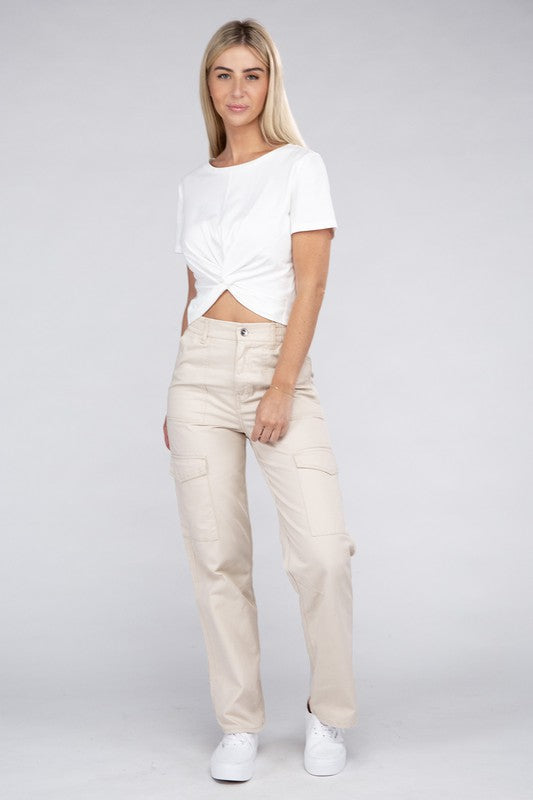 Everyday Wear Elastic-Waist Cargo Pants, , Casual Pants, FashionGo Dropshipping - Miah & Elliott