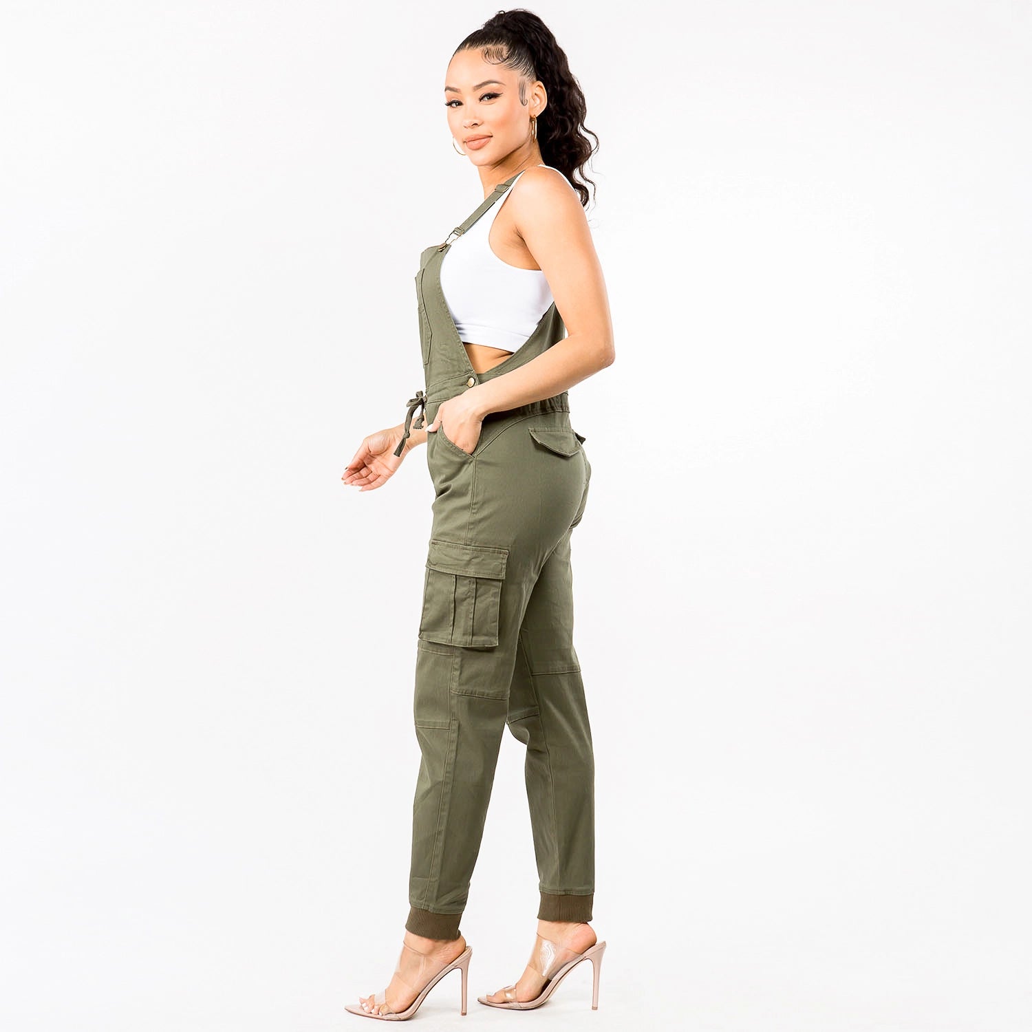 Relaxed Fitted Overalls, Jumpsuit, Bottoms, Olive, Overalls, Pants, Woman apparel, Womens clothing - Miah & Elliott