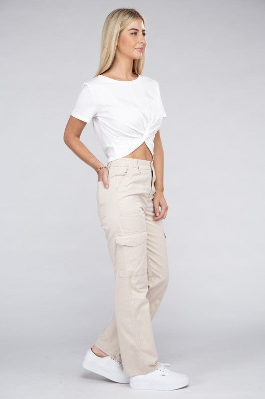 Everyday Wear Elastic-Waist Cargo Pants, , Casual Pants, FashionGo Dropshipping - Miah & Elliott