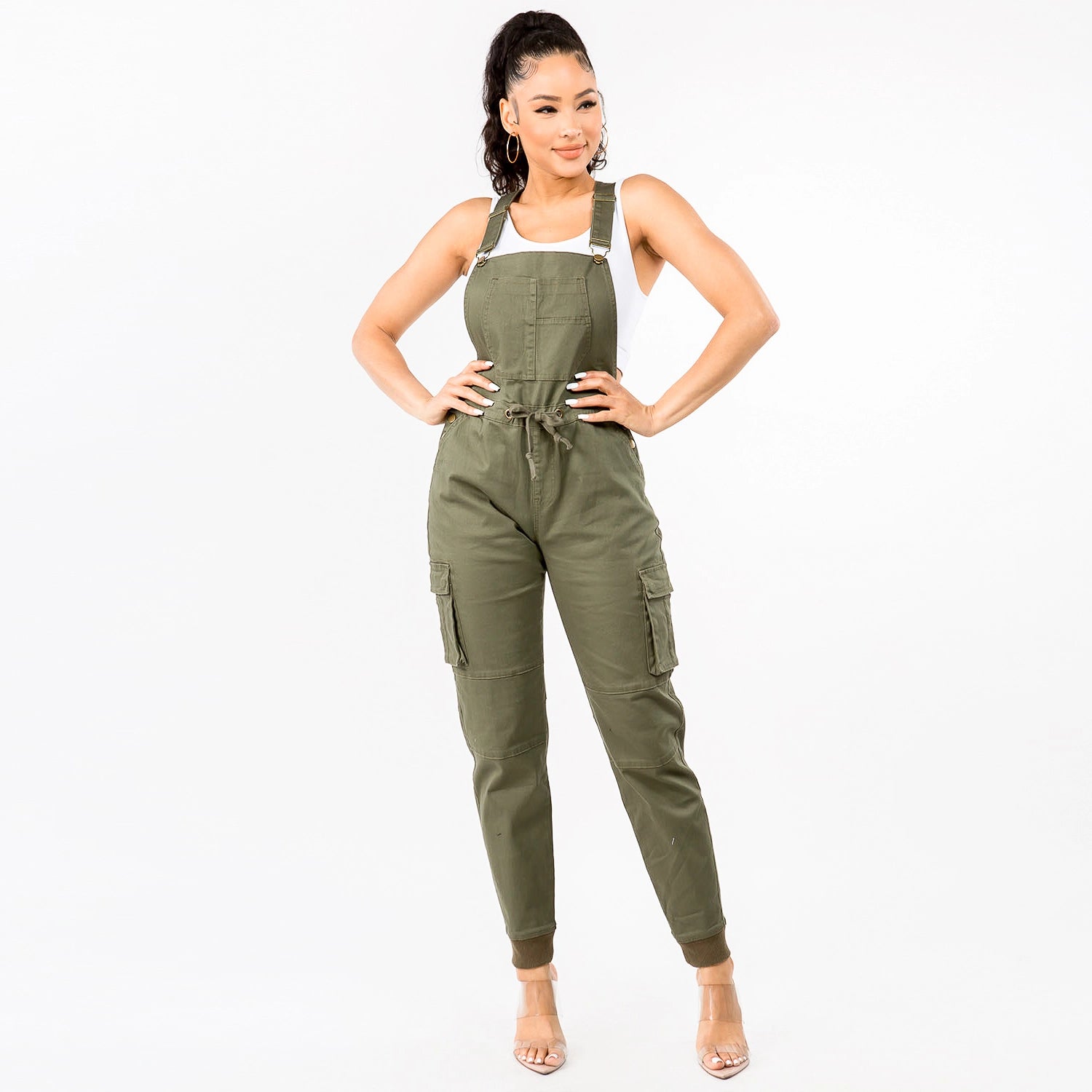 Relaxed Fitted Overalls, Jumpsuit, Bottoms, Olive, Overalls, Pants, Woman apparel, Womens clothing - Miah & Elliott