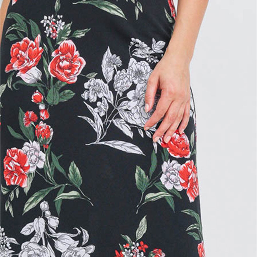 black maxi dress with flowers Black Floral Maxi Dress