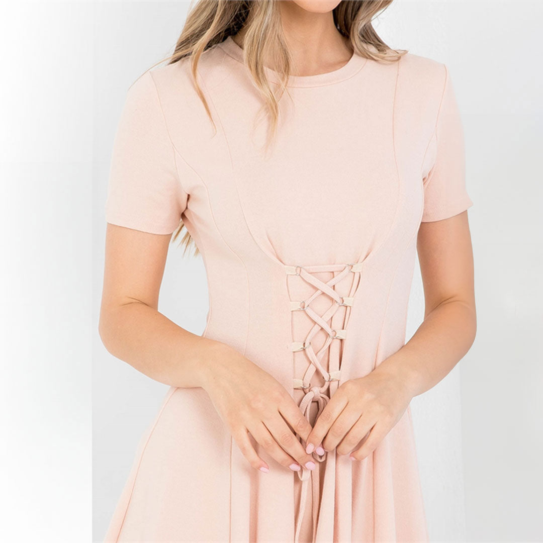 Front Tie Ruffle Dress, Dress, Dress, Pink, Sun Dress, Woman apparel, Womens clothing - Miah & Elliott