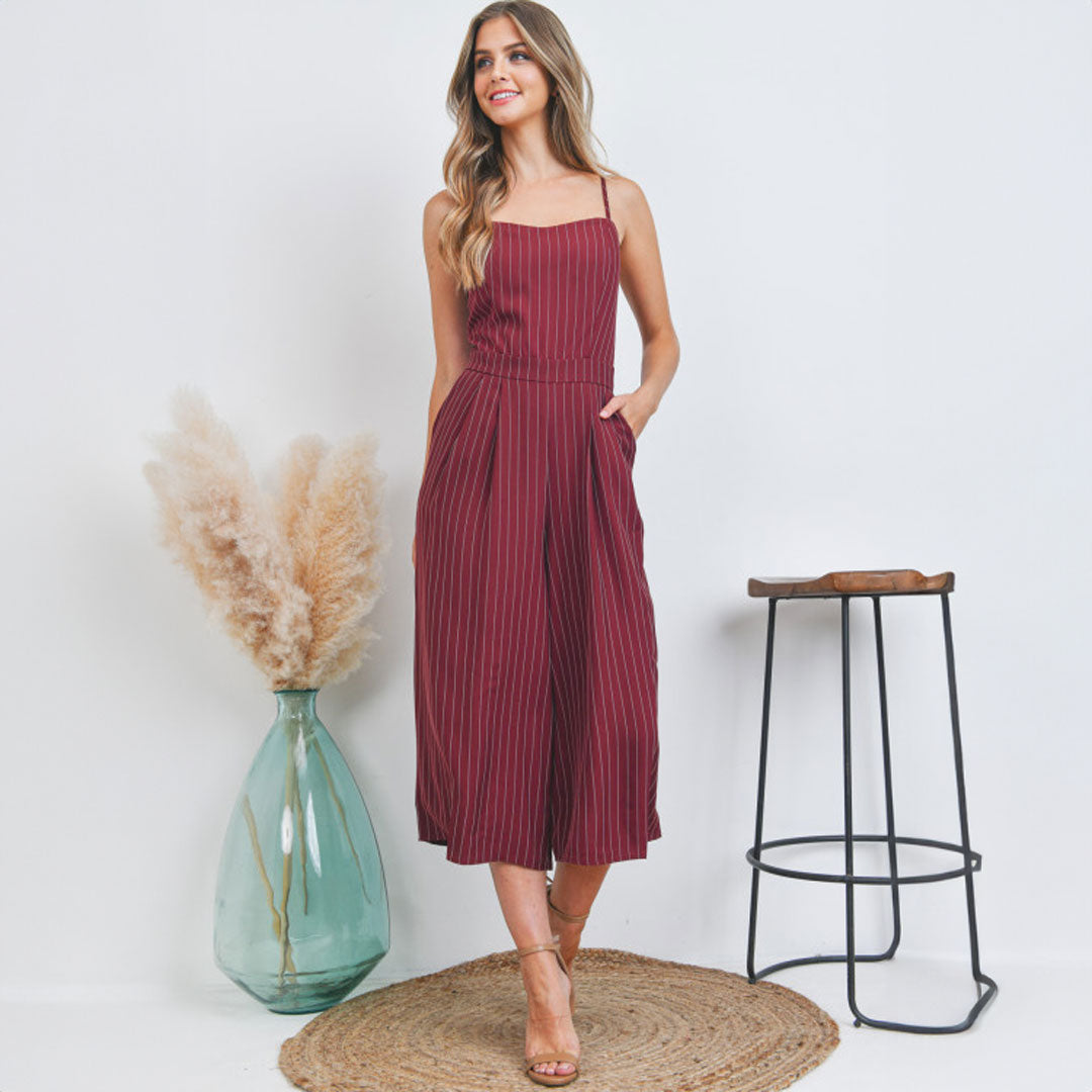 Burgundy Stripe Jumpsuit, Jumpsuit, Jumpsuit, Romper, Woman apparel, Womens clothing - Miah & Elliott