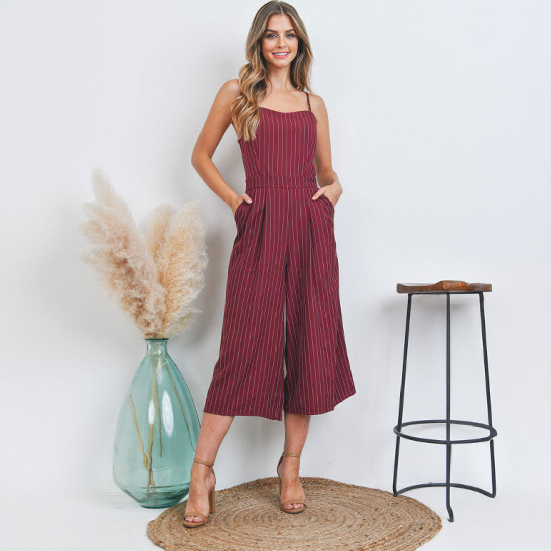 Burgundy Stripe Jumpsuit, Jumpsuit, Jumpsuit, Romper, Woman apparel, Womens clothing - Miah & Elliott