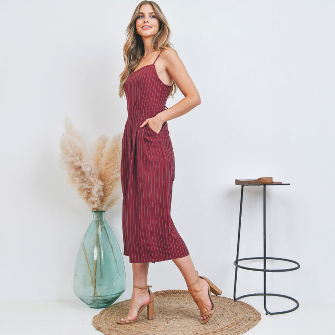 Burgundy Stripe Jumpsuit, Jumpsuit, Jumpsuit, Romper, Woman apparel, Womens clothing - Miah & Elliott