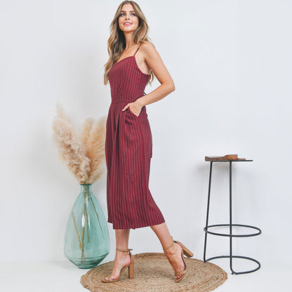Burgundy Stripe Jumpsuit, Jumpsuit, Jumpsuit, Romper, Woman apparel, Womens clothing - Miah & Elliott