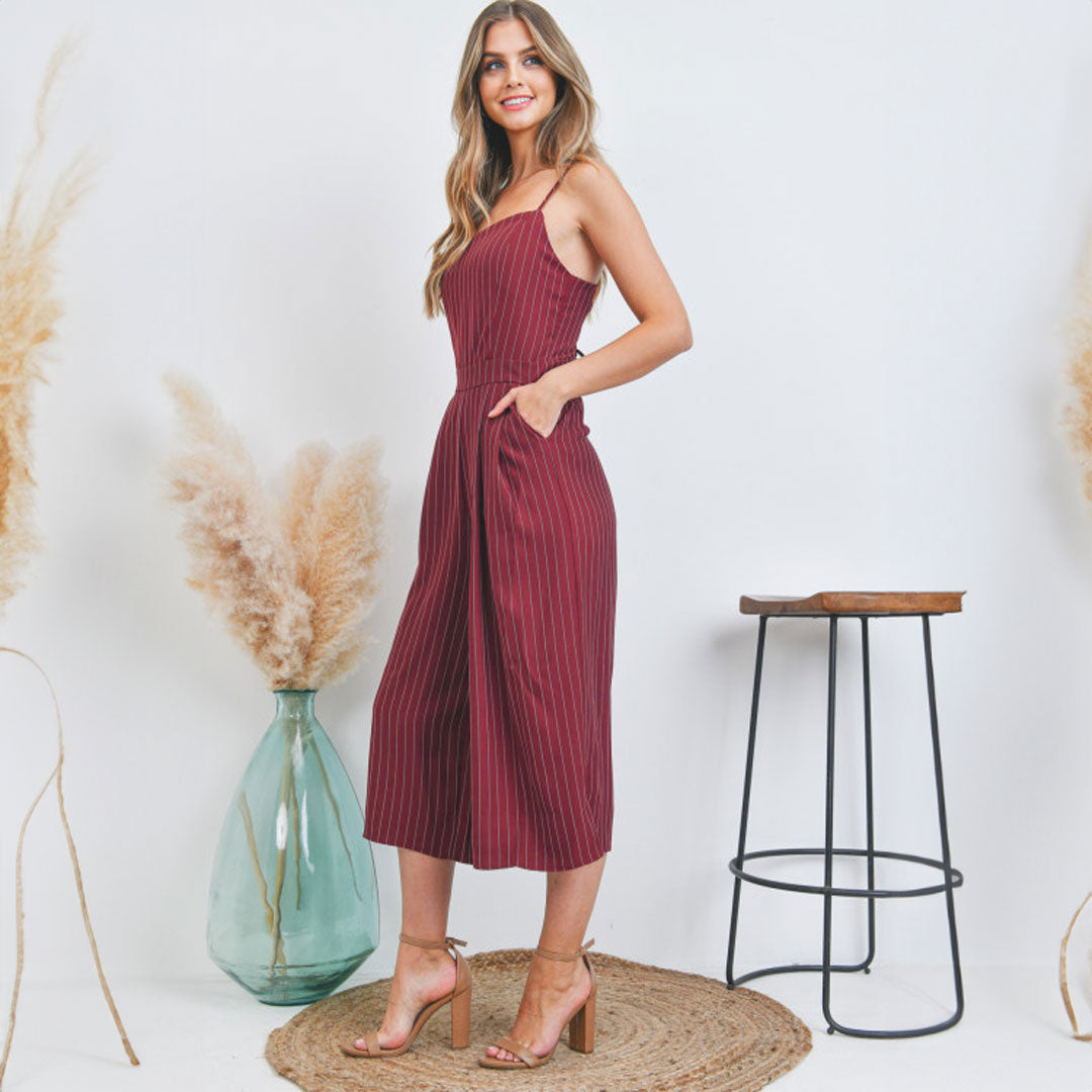 Burgundy Stripe Jumpsuit, Jumpsuit, Jumpsuit, Romper, Woman apparel, Womens clothing - Miah & Elliott