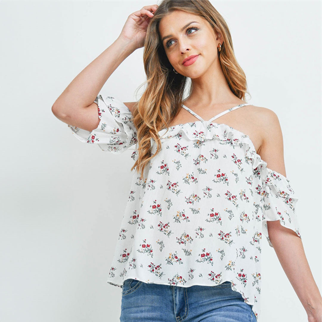 Ivory Floral Top, Top, Cute top, Floral, Ivory top, Top, Woman apparel, Women's top, Womens clothing - Miah & Elliott