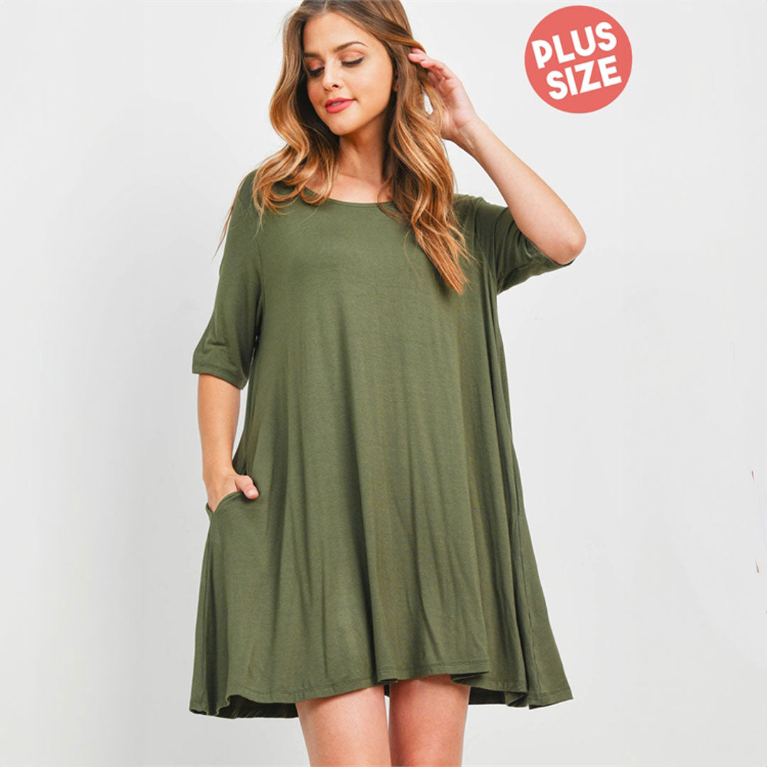 Olive T-Shirt Dress, Dress, Curvy, Green, Olive, With curves, Woman apparel, Women's top, Womens clothing - Miah & Elliott