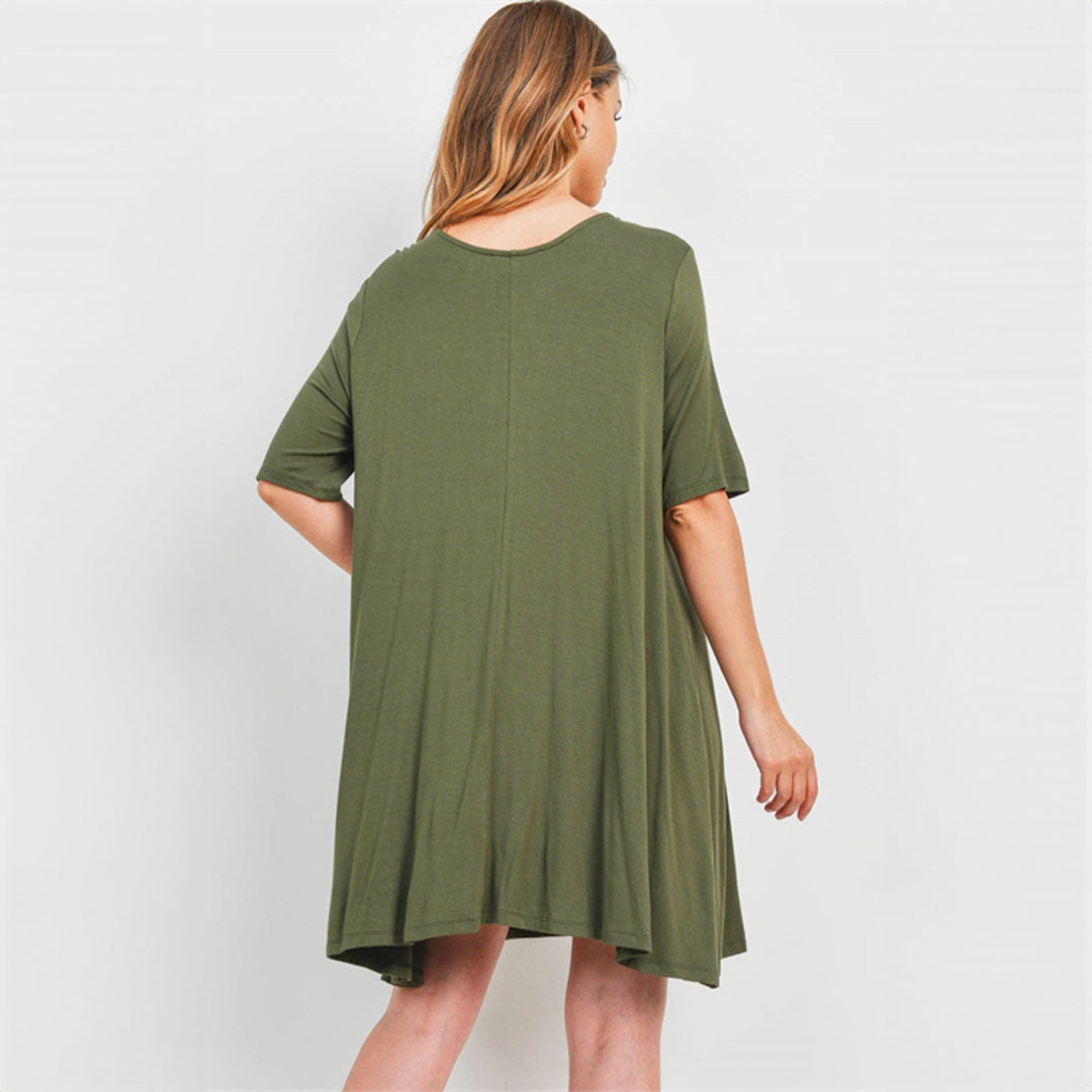 Olive T-Shirt Dress, Dress, Curvy, Green, Olive, With curves, Woman apparel, Women's top, Womens clothing - Miah & Elliott