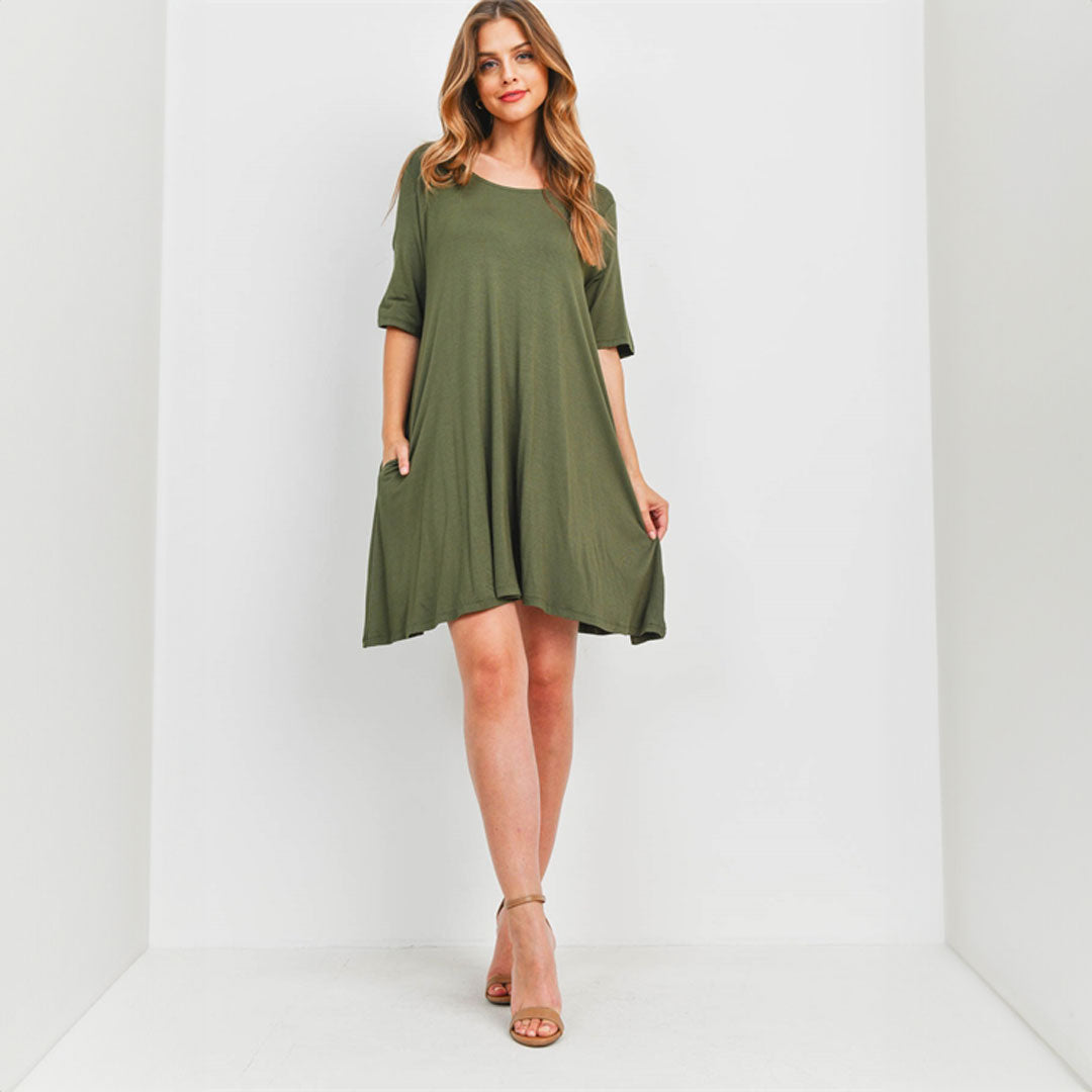 Olive T-Shirt Dress, Dress, Curvy, Green, Olive, With curves, Woman apparel, Women's top, Womens clothing - Miah & Elliott