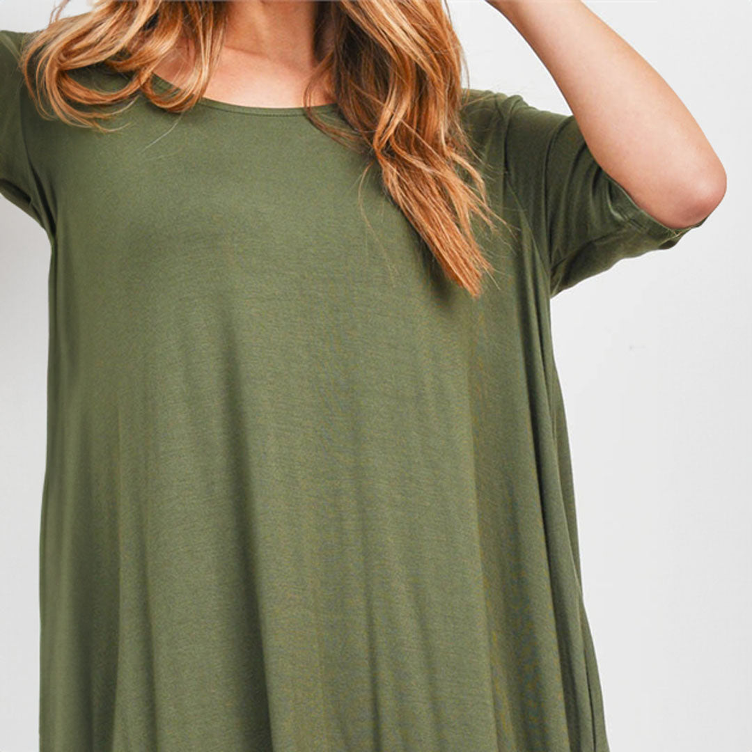 Olive T-Shirt Dress, Dress, Curvy, Green, Olive, With curves, Woman apparel, Women's top, Womens clothing - Miah & Elliott