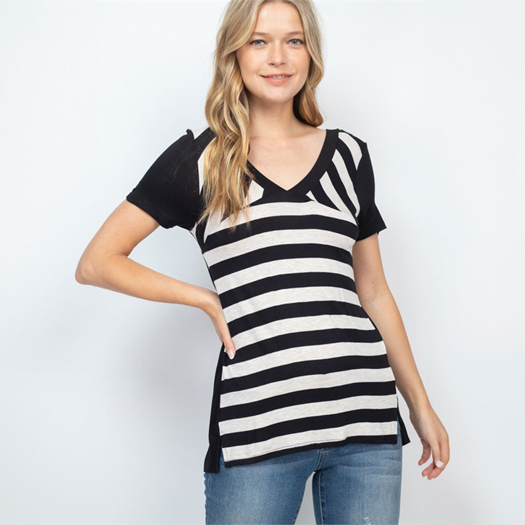 Black Oatmeal Top, Top, Black top, Stripe top, Top, Woman apparel, Women's top, Womens clothing - Miah & Elliott