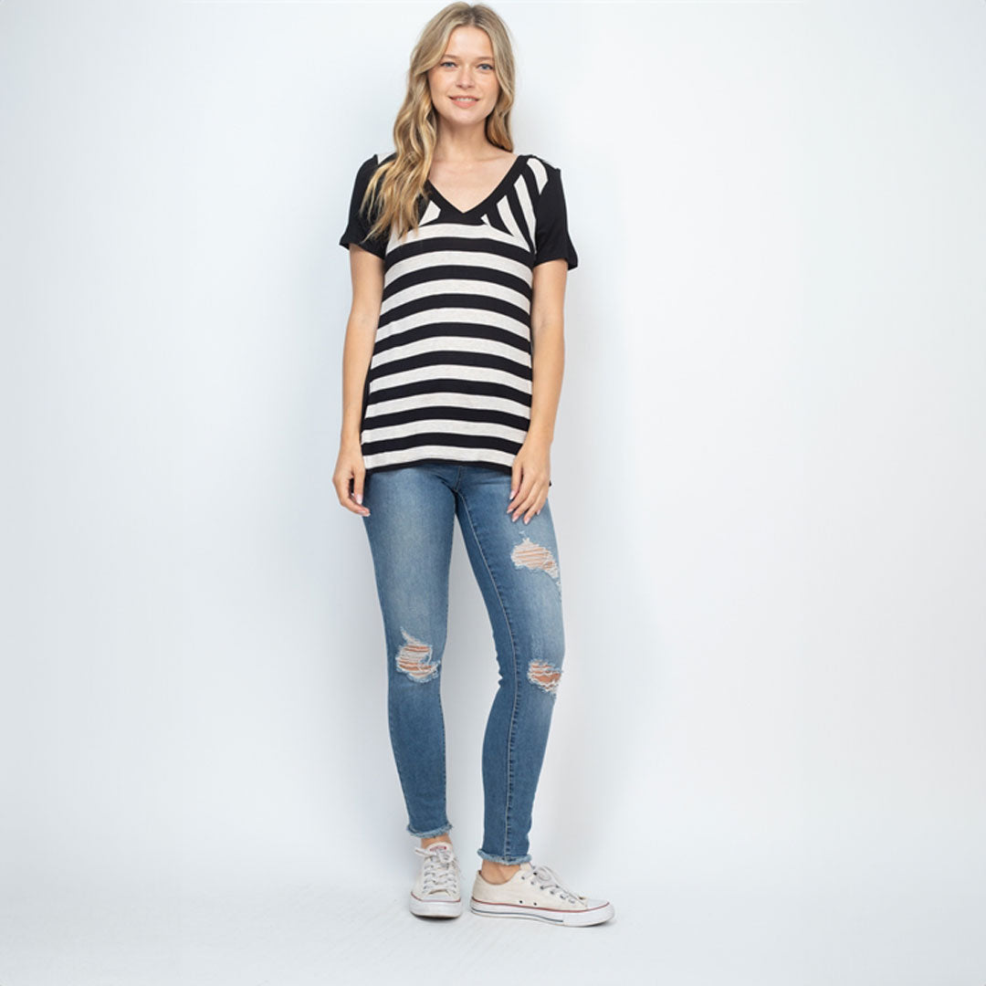 Black Oatmeal Top, Top, Black top, Stripe top, Top, Woman apparel, Women's top, Womens clothing - Miah & Elliott