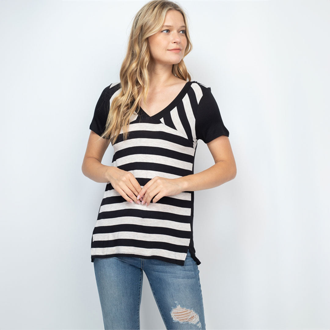 Black Oatmeal Top, Top, Black top, Stripe top, Top, Woman apparel, Women's top, Womens clothing - Miah & Elliott