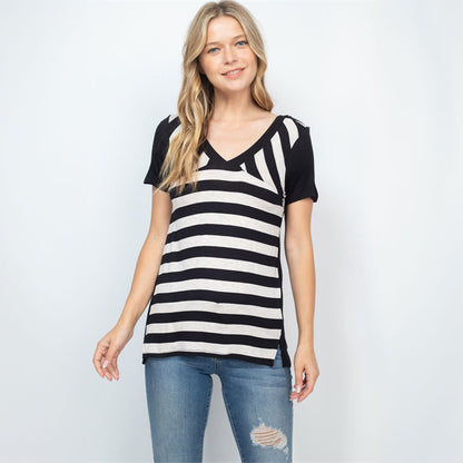 Black Oatmeal Top, Top, Black top, Stripe top, Top, Woman apparel, Women's top, Womens clothing - Miah & Elliott