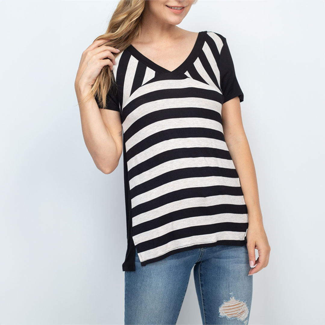 Black Oatmeal Top, Top, Black top, Stripe top, Top, Woman apparel, Women's top, Womens clothing - Miah & Elliott