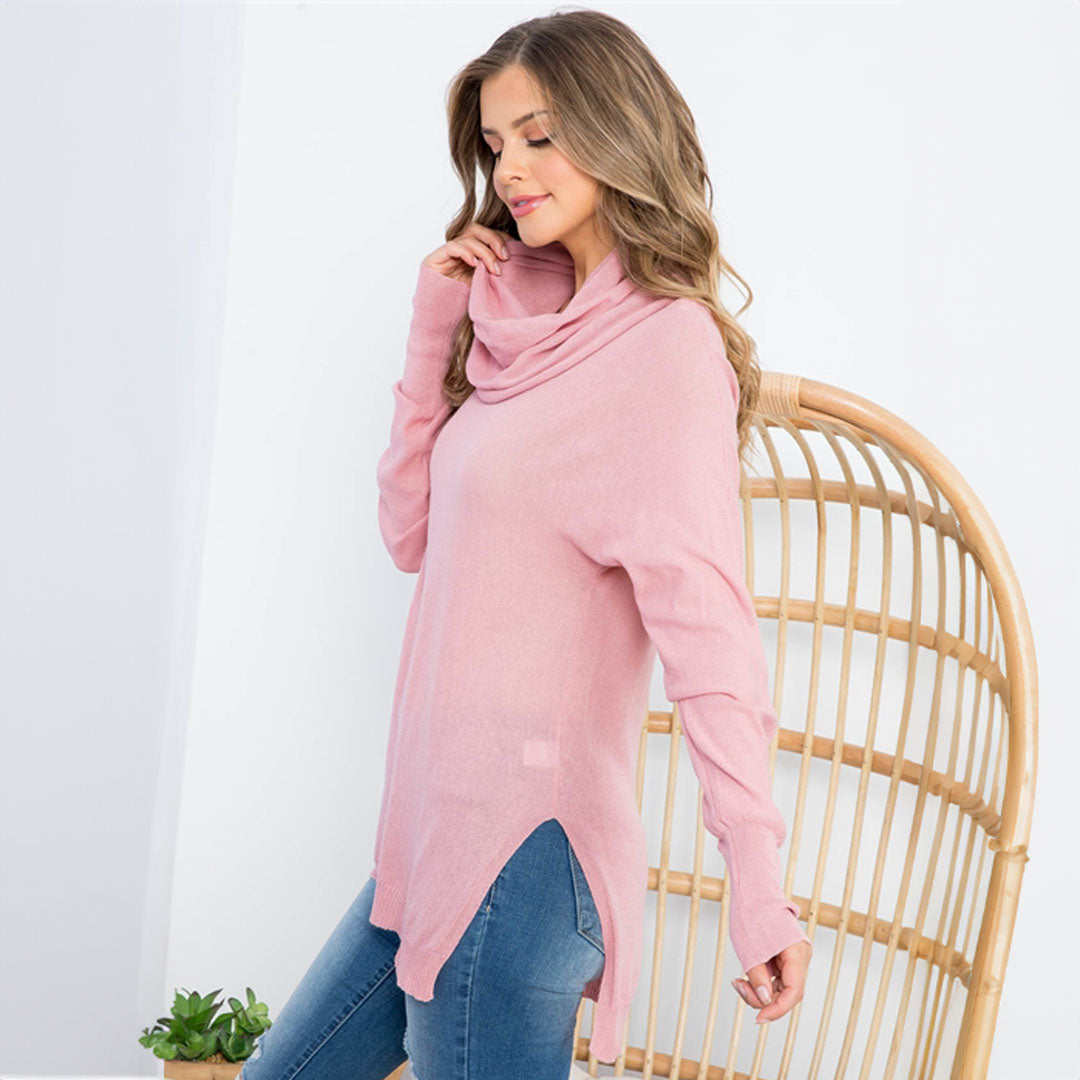 Pink High Neck Knit Top, Top, Cute top, Pink, winter, Woman apparel, Women's top, Womens clothing - Miah & Elliott