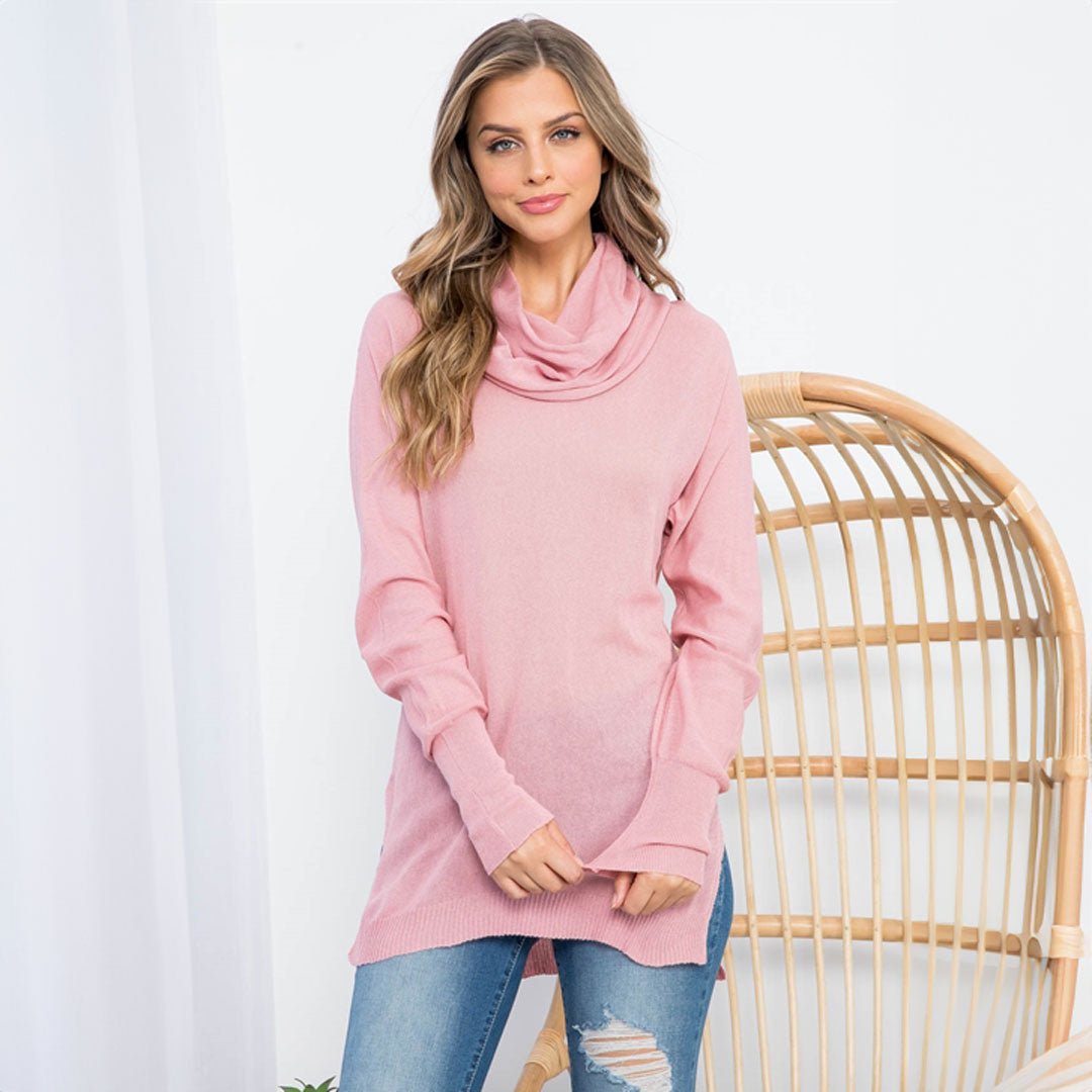 Pink High Neck Knit Top, Top, Cute top, Pink, winter, Woman apparel, Women's top, Womens clothing - Miah & Elliott