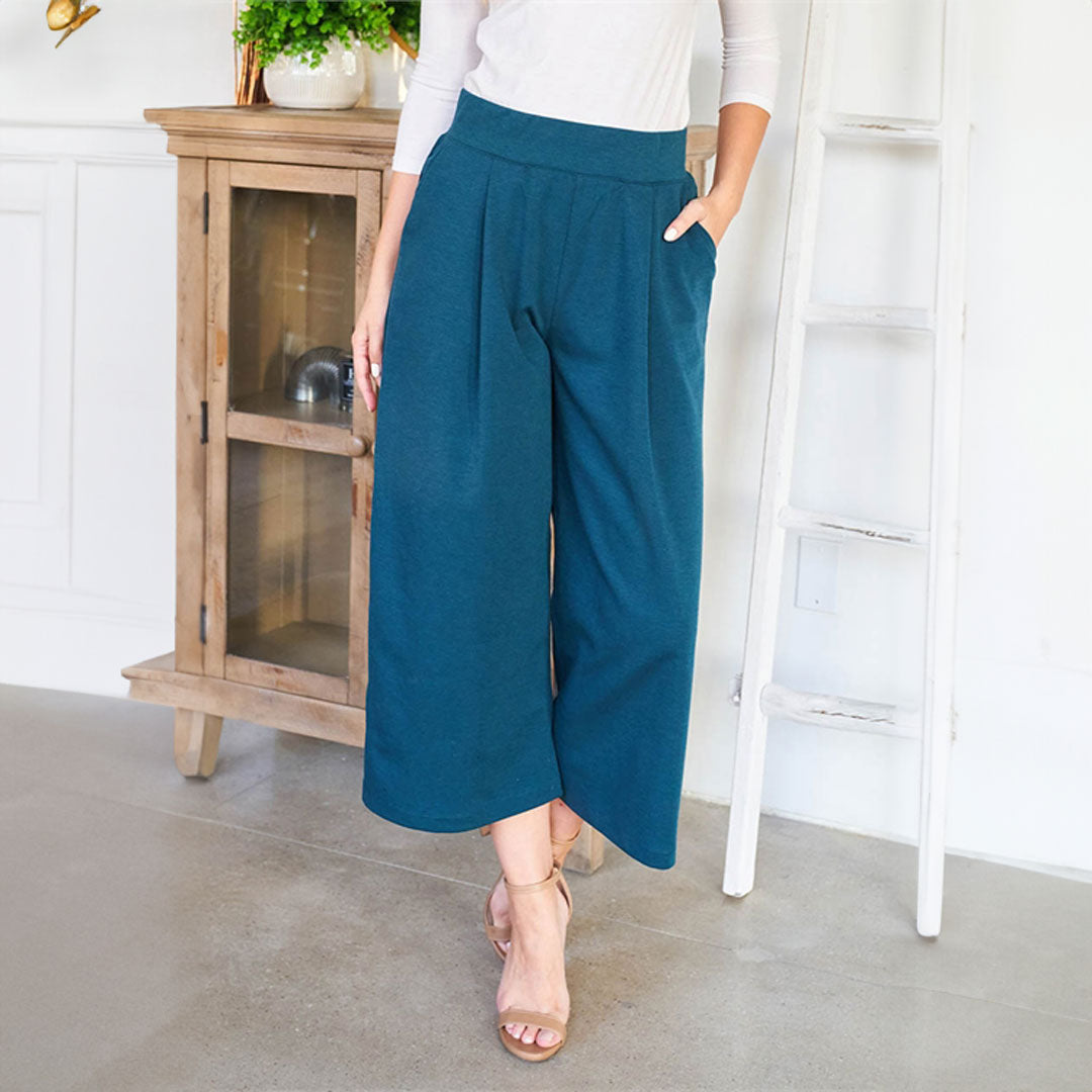 Wide Leg Midi Gaucho Pants, Pants, Green, Midi, Pants, Wide leg, Woman apparel, Womens clothing - Miah & Elliott