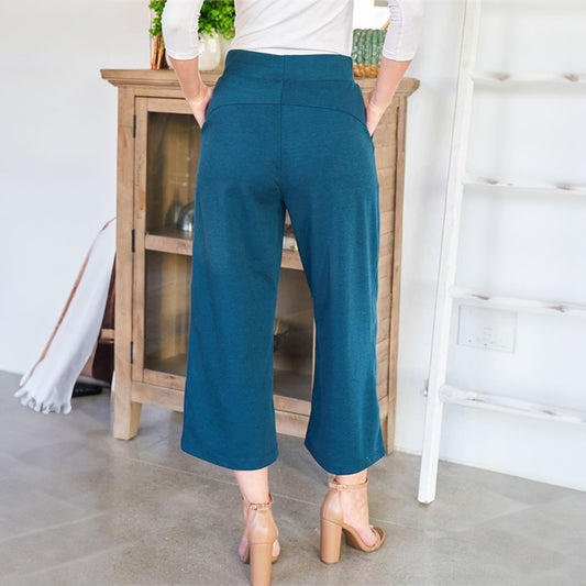 Wide Leg Midi Gaucho Pants, Pants, Green, Midi, Pants, Wide leg, Woman apparel, Womens clothing - Miah & Elliott