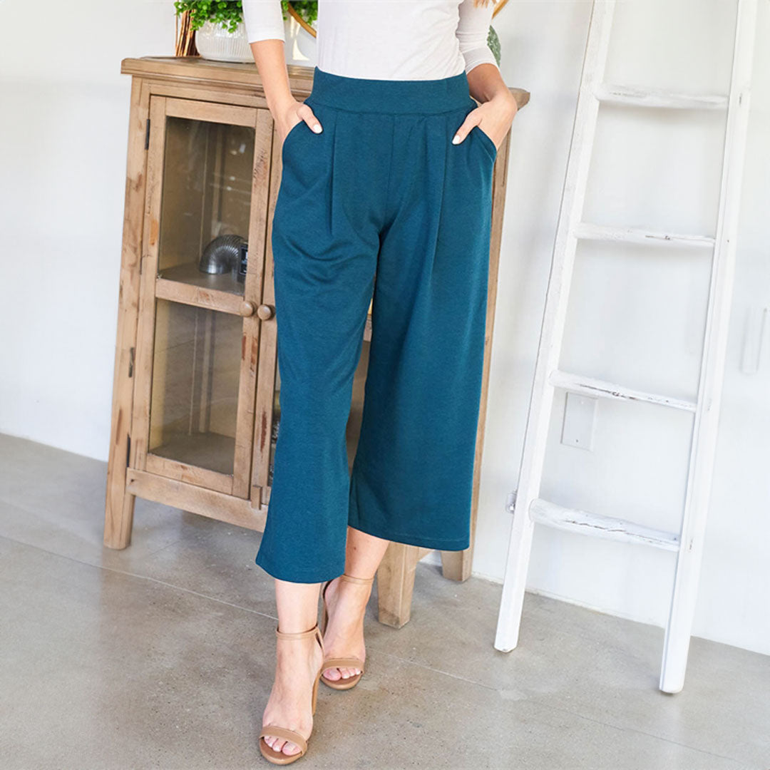 Wide Leg Midi Gaucho Pants, Pants, Green, Midi, Pants, Wide leg, Woman apparel, Womens clothing - Miah & Elliott