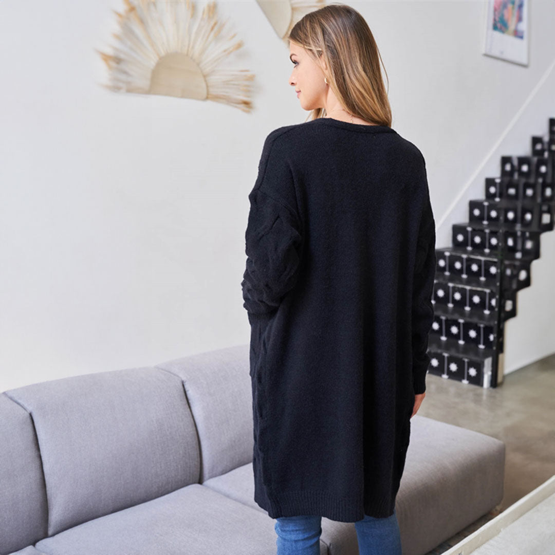 Black Knit Cardigan, Coat, Black top, Cardigan, winter, Woman apparel, Women's top, Womens clothing - Miah & Elliott