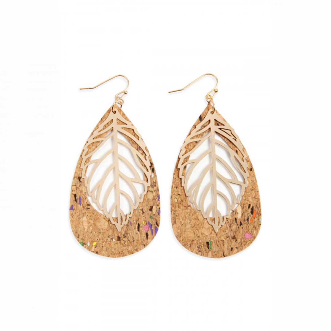 Cork Teardrop Leaf Earrings, Accessories, Accessories, Earrings, Leaf, Teardrop - Miah & Elliott