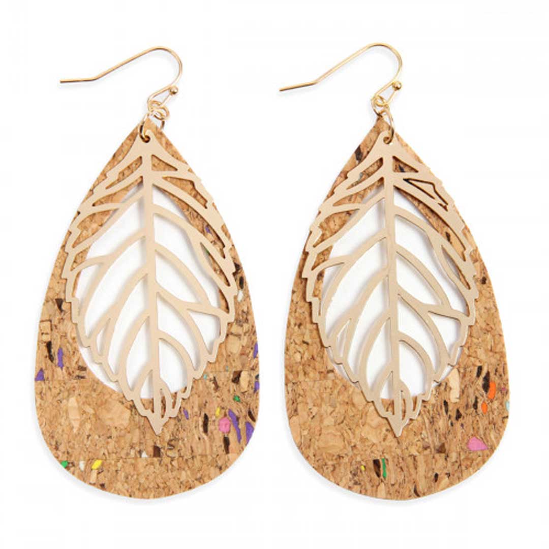 Cork Teardrop Leaf Earrings, Accessories, Accessories, Earrings, Leaf, Teardrop - Miah & Elliott