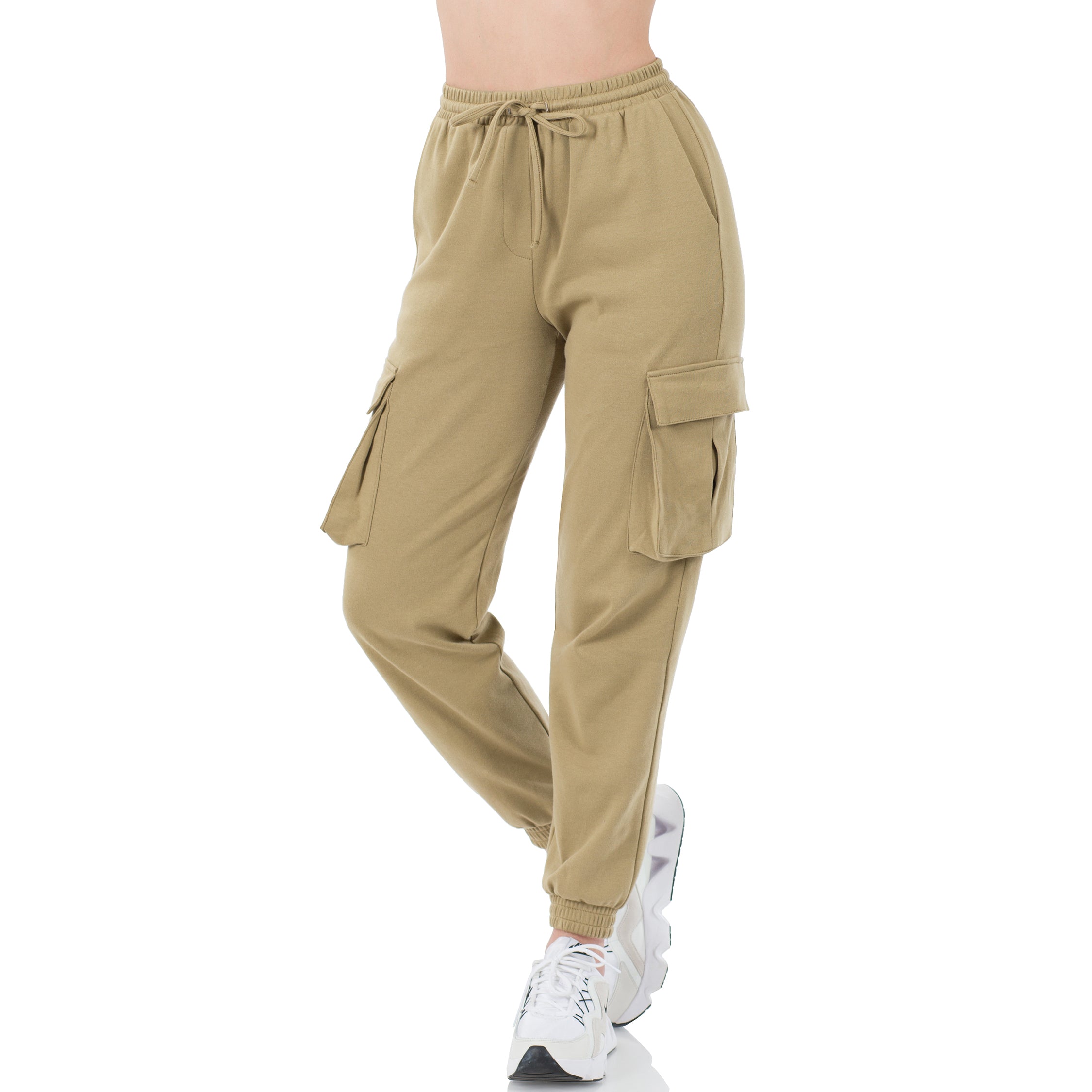 Drawstring Cargo Joggers, Pants, Bottoms, Curvy, Joggers, Khaki, Pants, Woman apparel, Womens clothing - Miah & Elliott