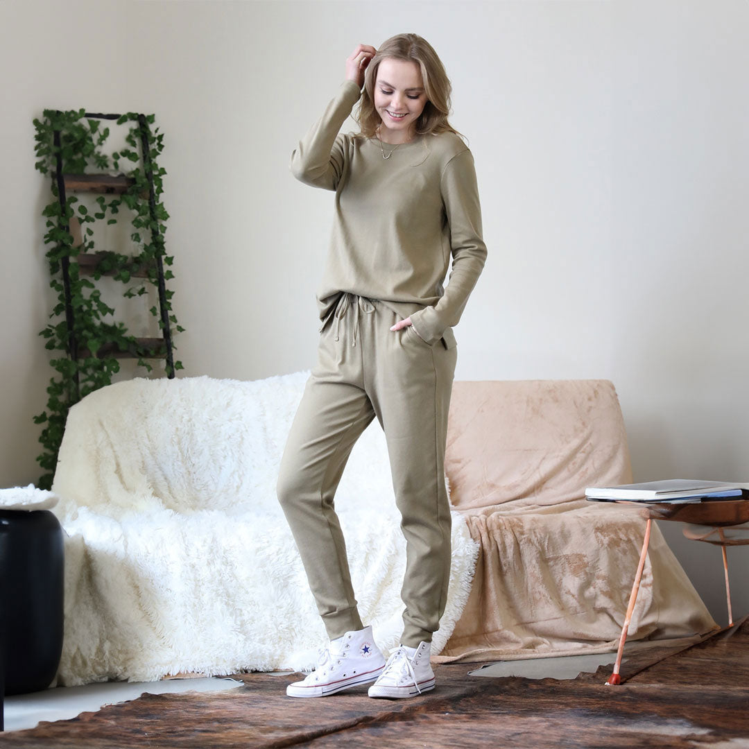 Cotton top & Jogger Set, Sets, Bottoms, Curvy, Cute top, jogger set, Khaki, set, Top, winter, Woman apparel, Women's top, Womens clothing - Miah & Elliott