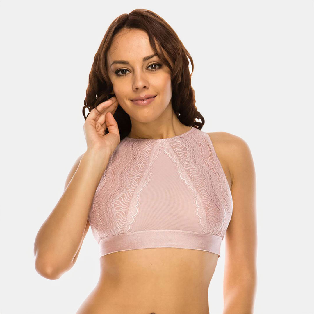 Criss-cross Backed Lace Bralette Pink, Bras & Underwear, Bra, Curvy, Cute top, Lace, Pink, Top, Woman apparel, Womens clothing - Miah & Elliott