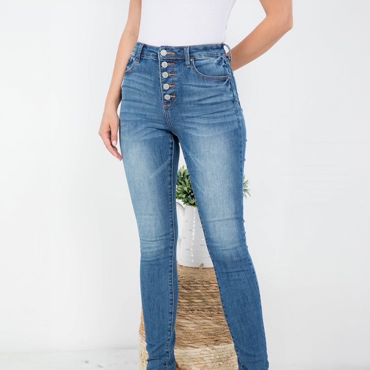 Front Button High Rise Skinny Jeans, Pants, Blue, Bottoms, Jeans, Pants, Woman apparel, Womens clothing - Miah & Elliott