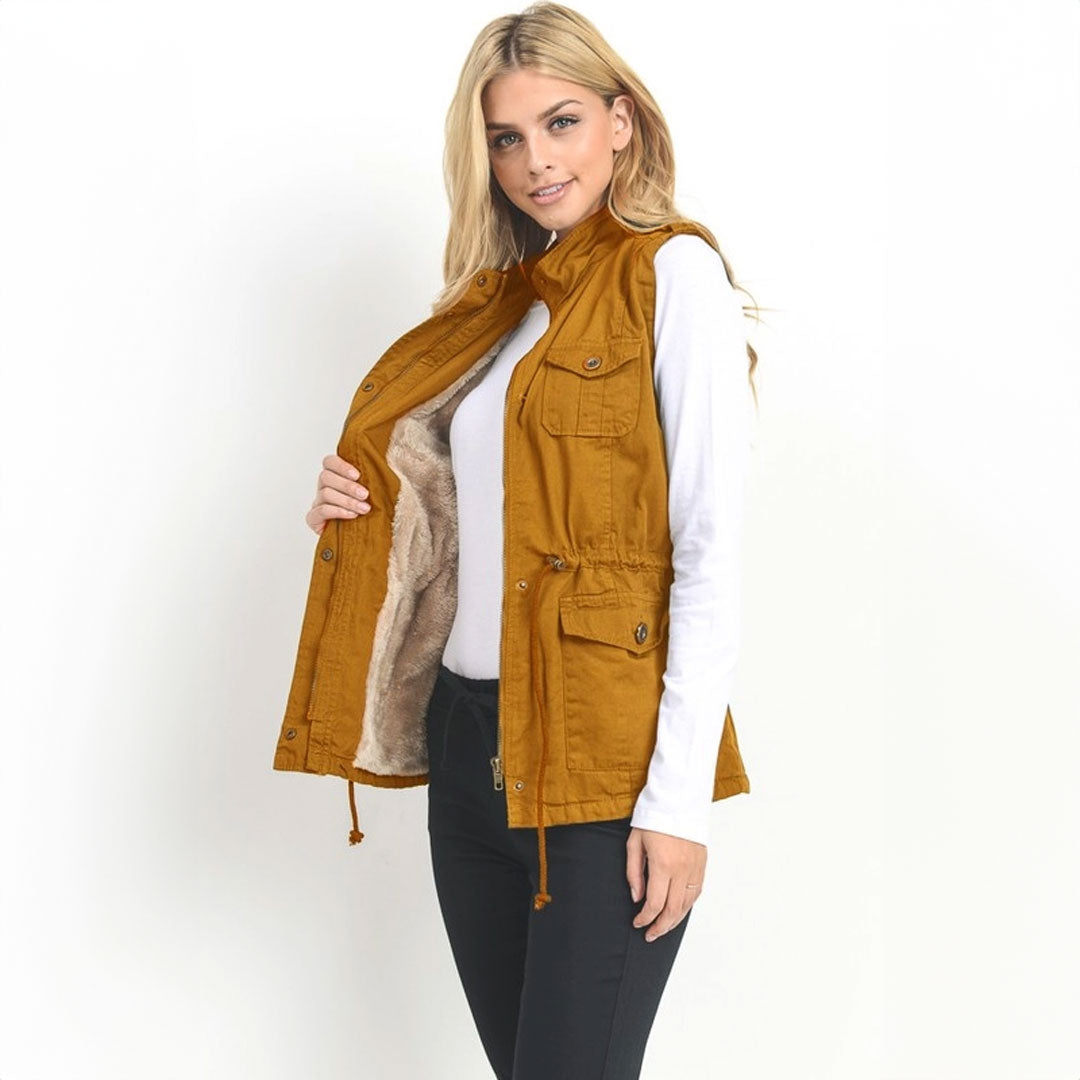 Faux Fur Lined Vest, Coat, coat, Cute top, Mustard, Top, Vest, winter, Woman apparel, Women's top, Womens clothing - Miah & Elliott
