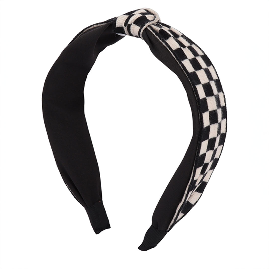 Checkered Headband, Accessories, Accessories, Black, Headband, Ivory - Miah & Elliott