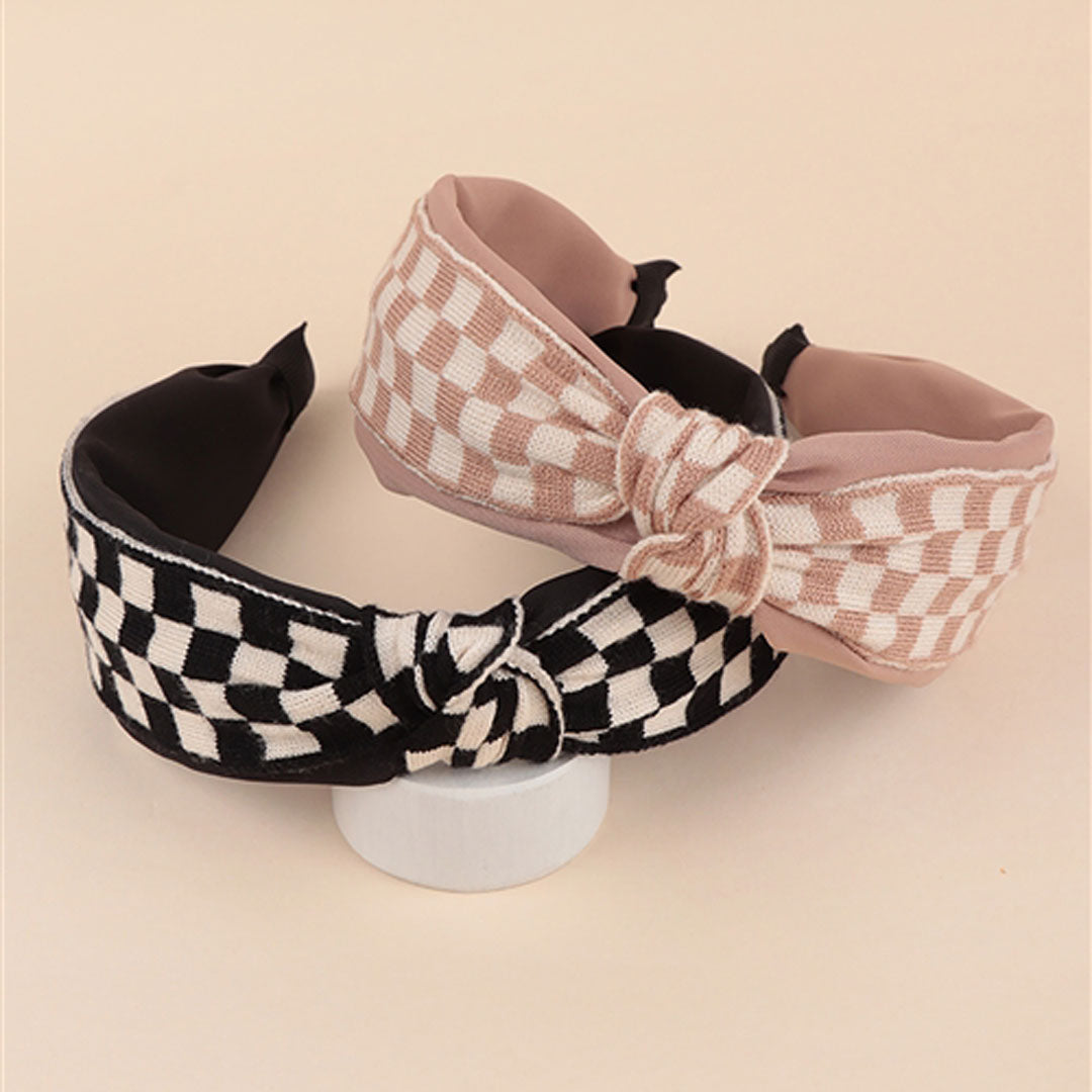 Checkered Headband, Accessories, Accessories, Black, Headband, Ivory - Miah & Elliott