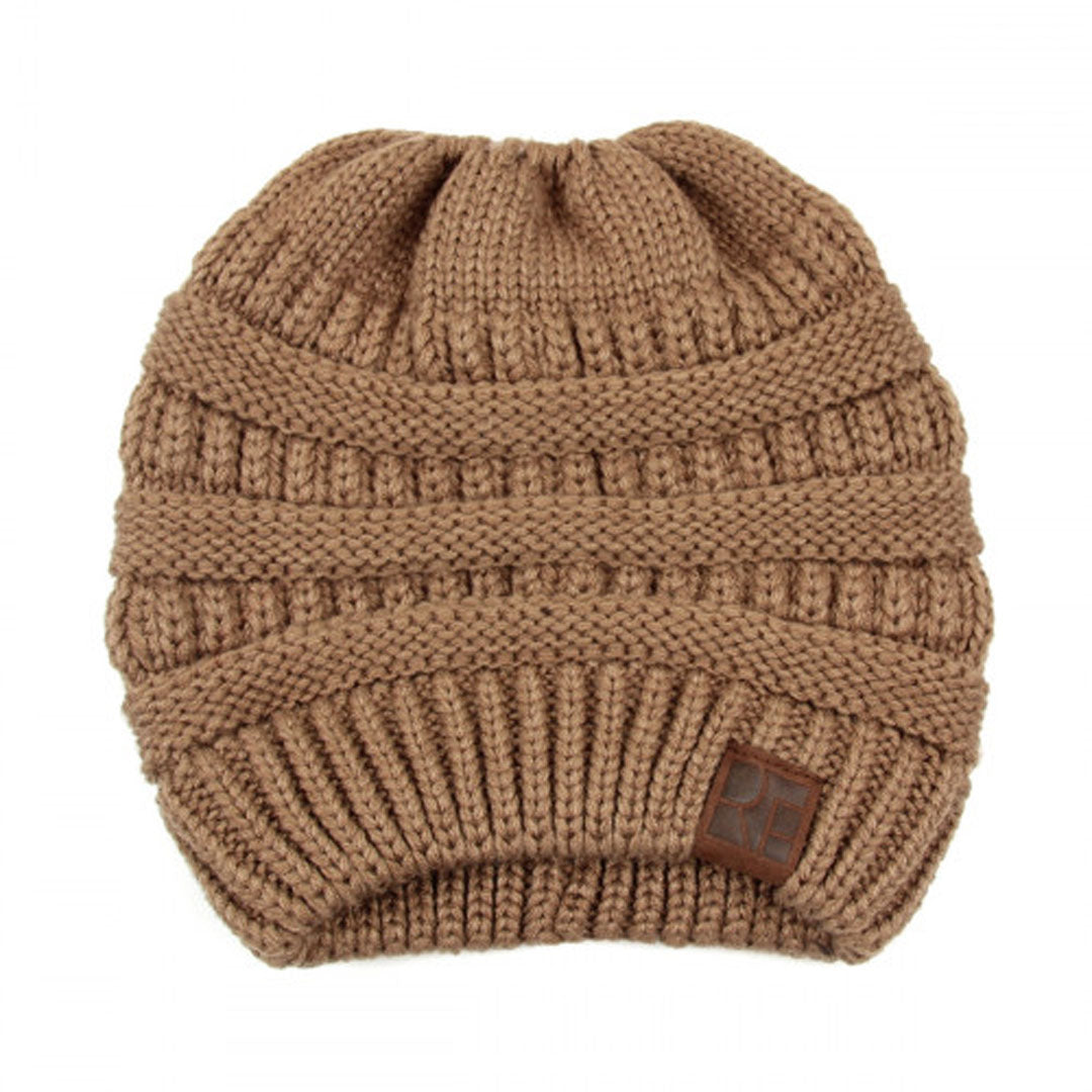 Knitted Ponytail Beanie - Brown, Accessories, Accessories, Beanie, brown, winter - Miah & Elliott