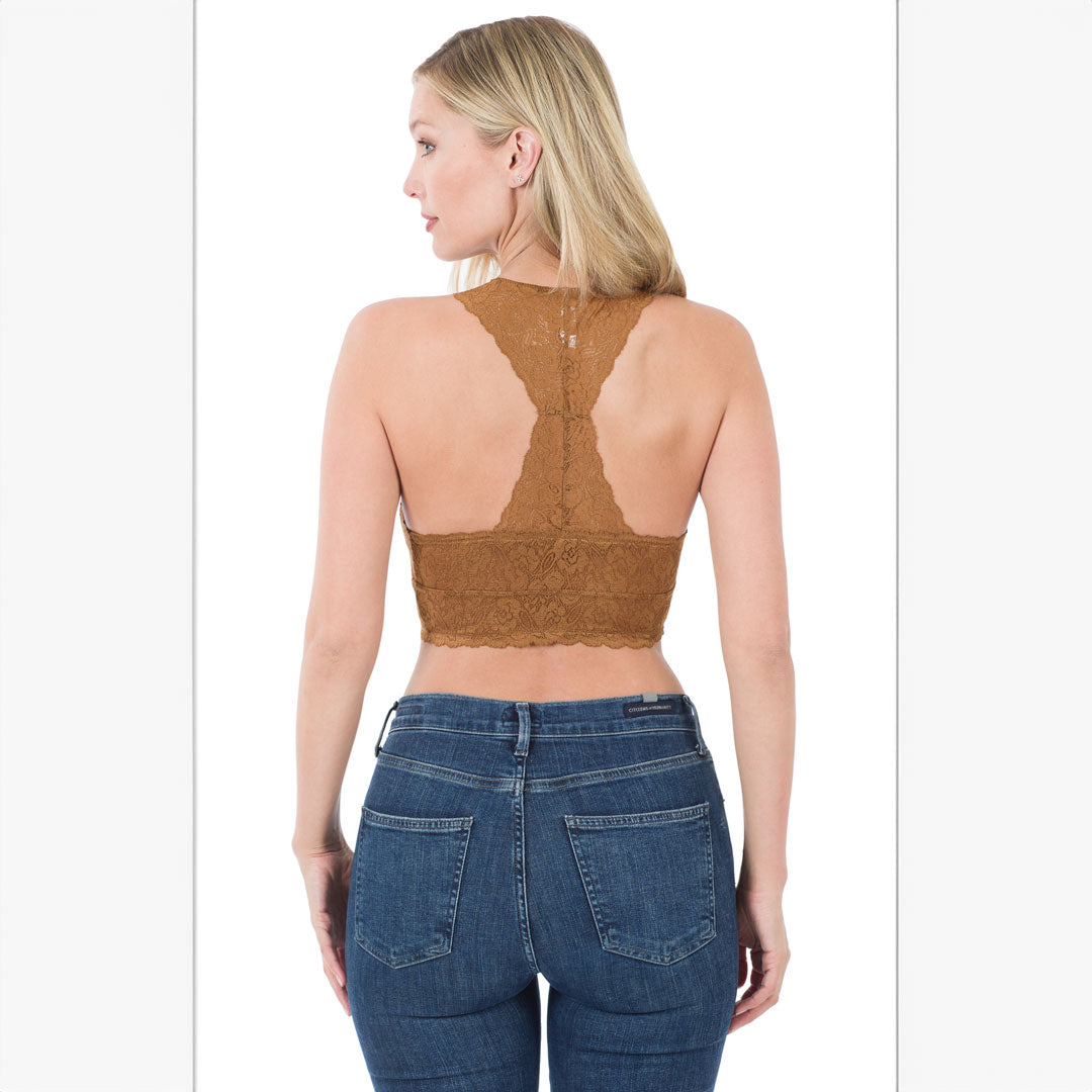 Racerback Lace Padded Bralette, Bras & Underwear, Bralette, brown, Curvy, Woman apparel, Womens clothing - Miah & Elliott