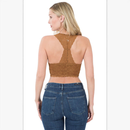 Racerback Lace Padded Bralette, Bras & Underwear, Bralette, brown, Curvy, Woman apparel, Womens clothing - Miah & Elliott