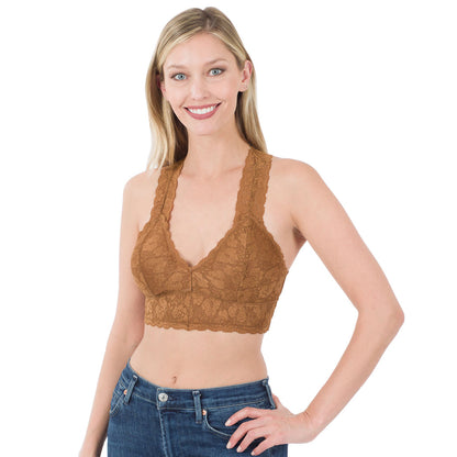 Racerback Lace Padded Bralette, Bras & Underwear, Bralette, brown, Curvy, Woman apparel, Womens clothing - Miah & Elliott