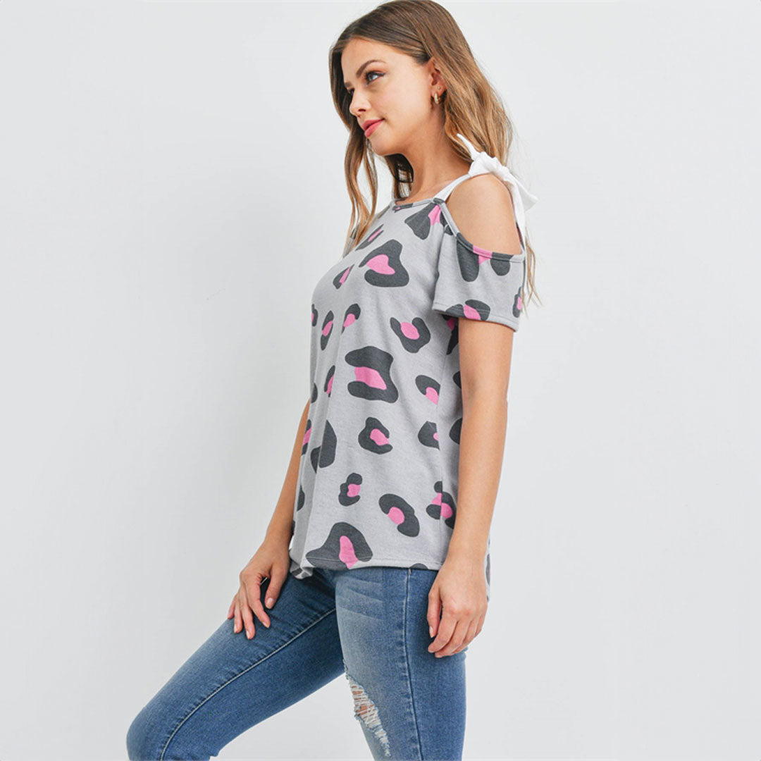 Cold Shoulder Leopard Top, Top, Curvy, Leopard, Pink, Top, Woman apparel, Women's top, Womens clothing - Miah & Elliott