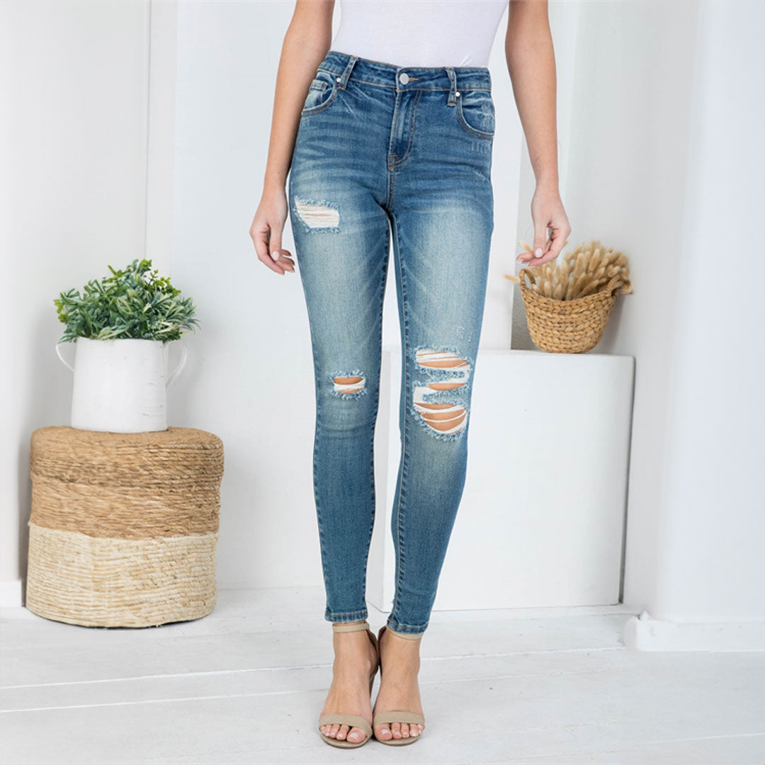 Distressed Skinny Leg Jeans, Pants, Blue, Bottoms, Jeans, Pants, Woman apparel, Womens clothing - Miah & Elliott