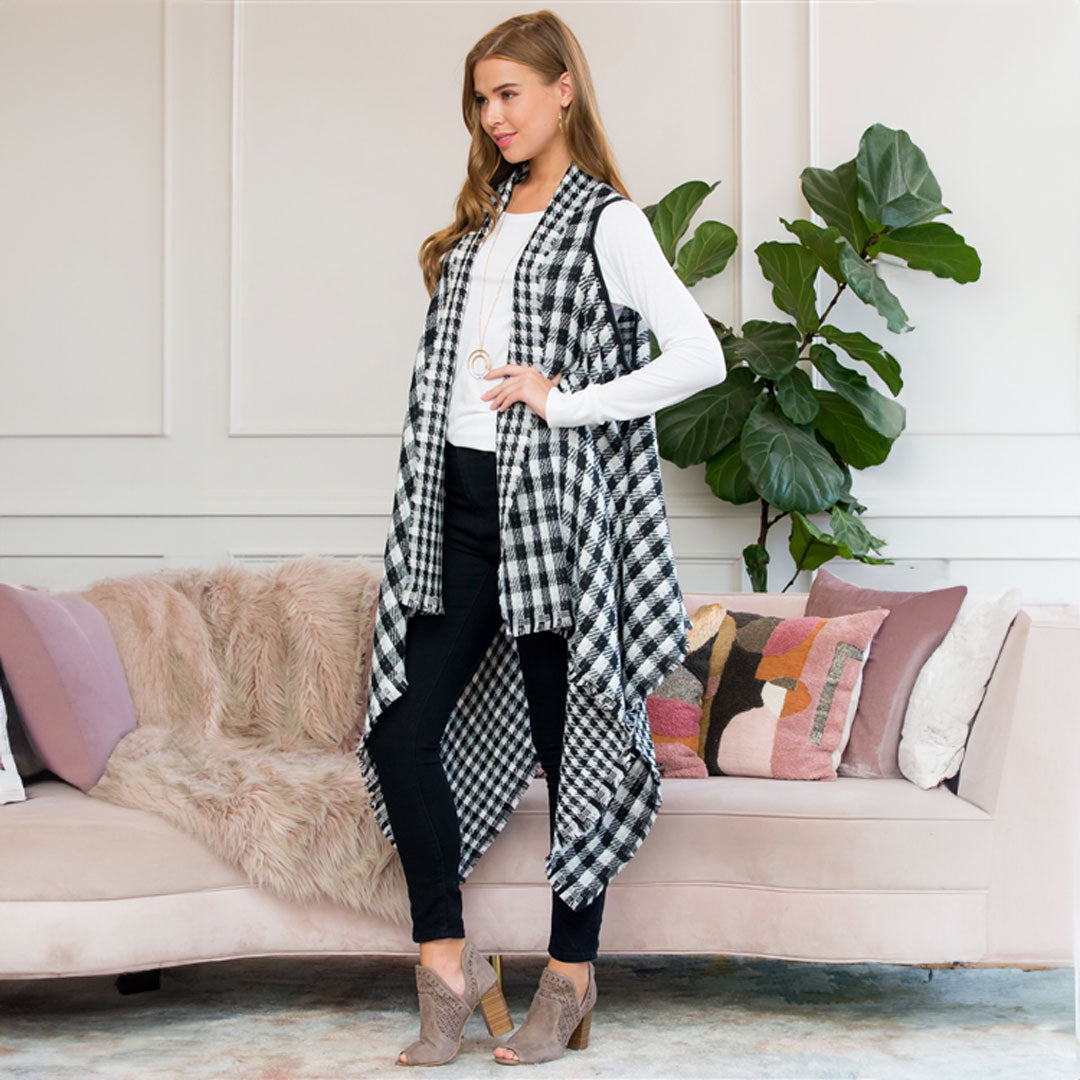 Reversible Plaid Cardigan, Coat, Black, Black top, Cardigan, Cute top, winter, Woman apparel, Women's top, Womens clothing - Miah & Elliott